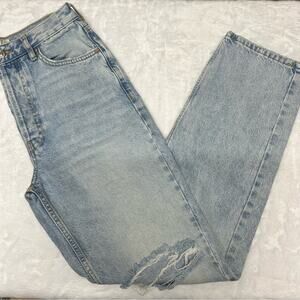 We The Free People Denim Blue Jeans Distressed Knee Light Wash 5 Button Fly 27